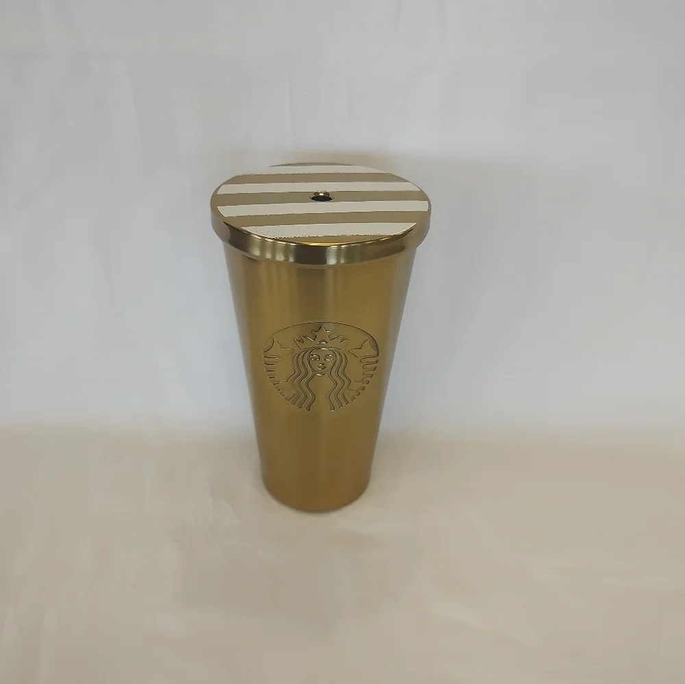 Starbucks set of 2 Grande 16 oz cold brew tumblers chisled prism silver and gold
